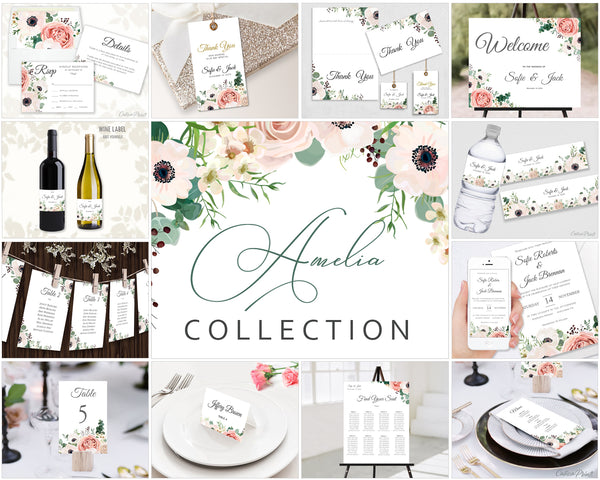 Wedding Bundle Template Set – AMELIA - Anemone Rose Design – WED02 - CalissaPrints