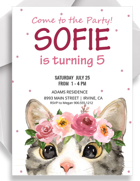 Birthday Party Invitation Combo Templates - Peekaboo Cat Design, BD001 - CalissaPrints