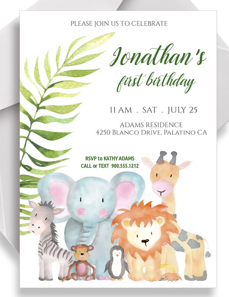 Birthday Party Invitation Combo Templates - Safari Animals Design, BD002 - CalissaPrints