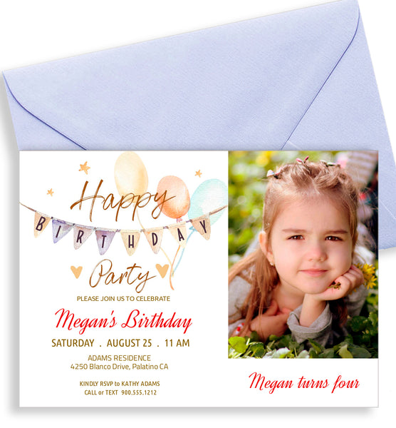 Birthday Party Invitation Combo Templates - Little Girl Party Design, BD004 - CalissaPrints