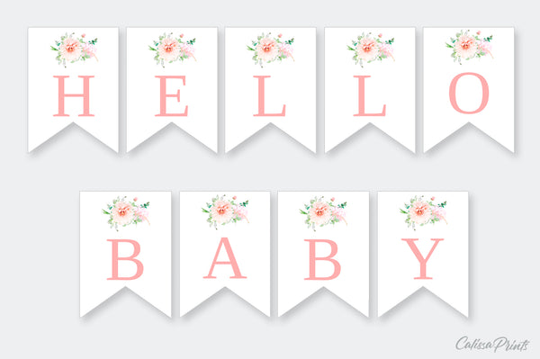 Baby Shower Banner, Bunting Templates, Etheral Rose Design - Baby01