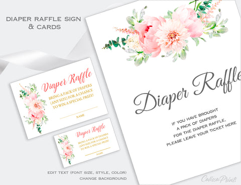 Diaper Raffle Card, and Sign Templates - Etheral Rose Floral Design, BABY01 - CalissaPrints