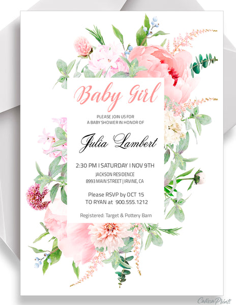 Baby Shower Party Invitation Editable Template Combo - Etheral Rose Design, BABY01 - CalissaPrints