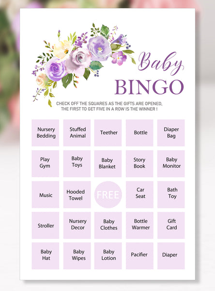 Baby Shower Game BINGO Bundle Set - 20 Prefilled Cards, Lavender Creme Design, BABY02 - CalissaPrints