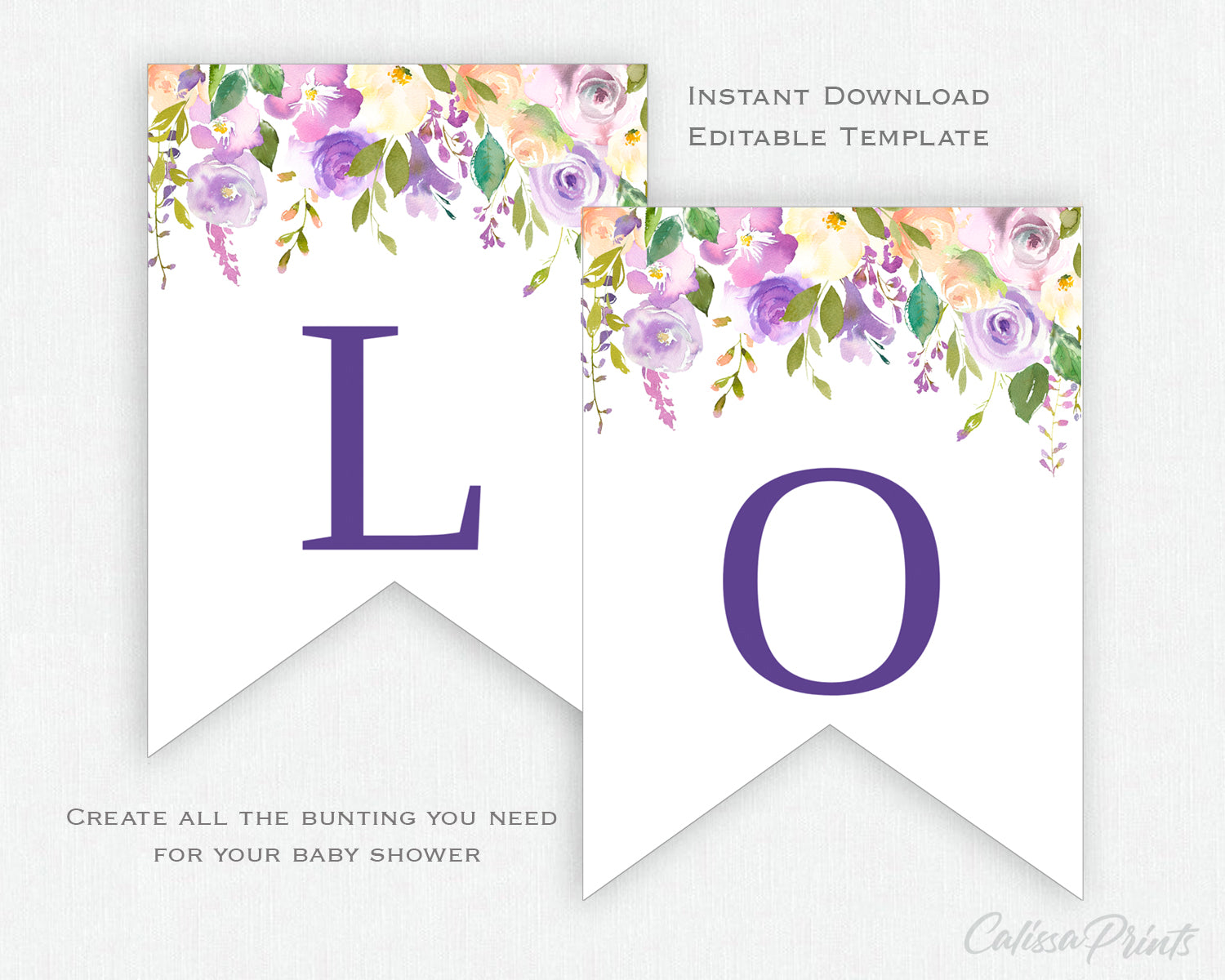 Baby Shower Banner, Bunting Templates, Lavender Crème Design - Baby02