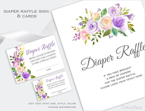 Diaper Raffle Card, and Sign Templates - Lavender Creme Floral Design, BABY02 - CalissaPrints