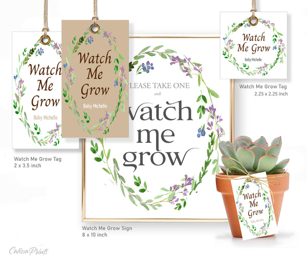 Baby Shower Watch Me Grow Tag and Sign Templates, Lavender Crème Design - Baby02