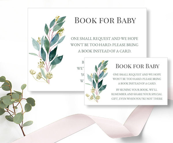 Baby Shower - Book for Baby Card Template - Green Leaves Design, Baby03 - CalissaPrints