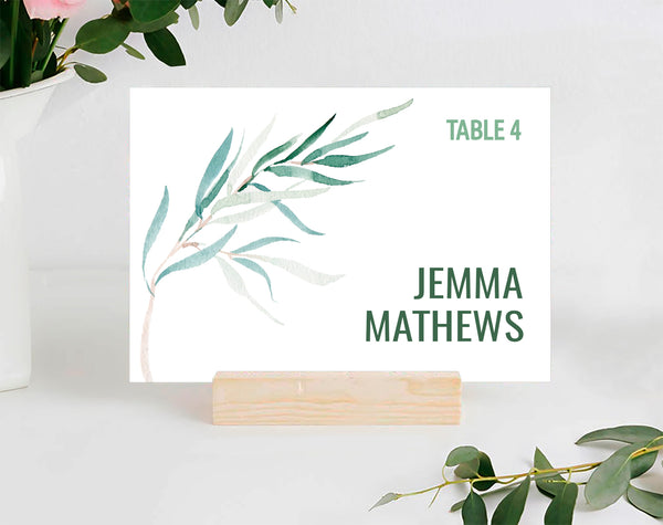 Baby Shower Place / Seating Card Template, Green Leaves Design - BABY03