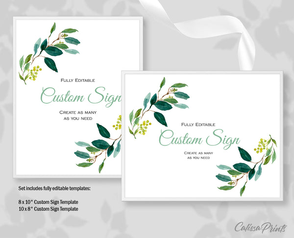 Baby Shower Custom Signs Templates, Green Leaves Design - BABY03
