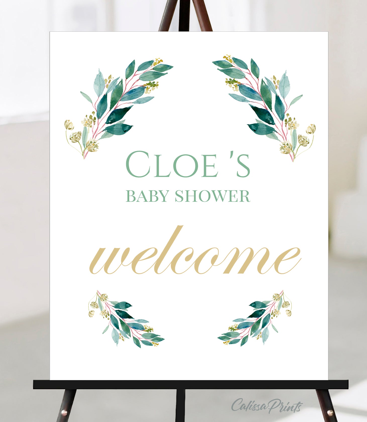 Baby Shower Welcome Signs Templates, Green Leaves Design - BABY03