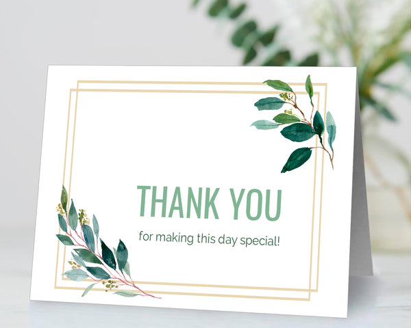 Baby Shower Thank You Card and Tag Templates, Green Leaves Design - BABY03