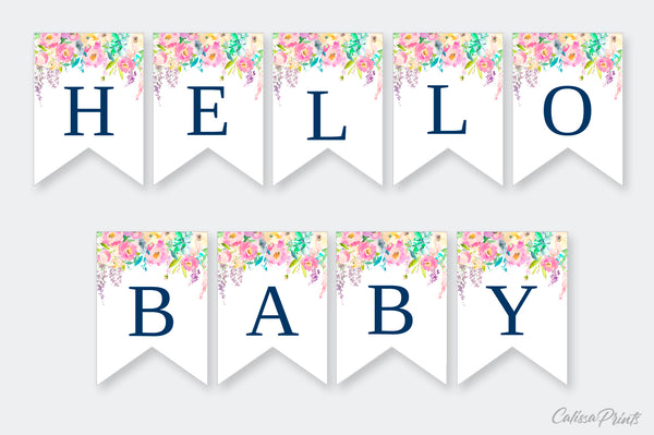 Baby Shower Banner, Bunting Templates, Boho Floral Design - Baby04