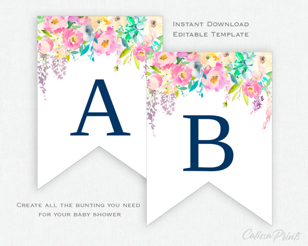 Baby Shower Banner, Bunting Templates, Boho Floral Design - Baby04