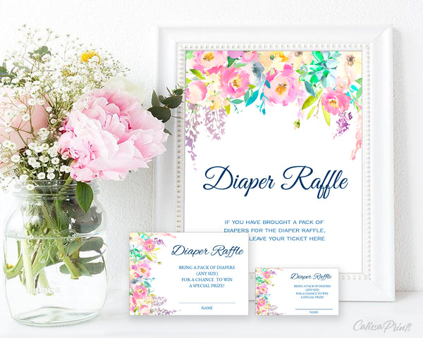 Diaper Raffle Card, and Sign Templates - Boho Pastel Floral Design, BABY04