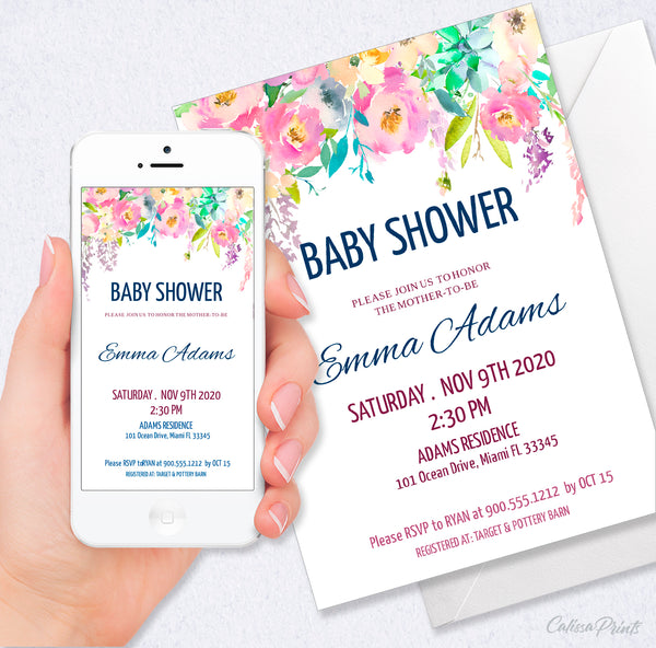 Baby Shower Party Invitation Templates, Vibrant Floral Design - BABY04