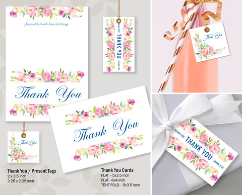Baby Shower Thank You Card and Tag Templates, Boho Vibrant Floral Design - BABY04