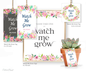 Baby Shower Watch Me Grow Tag and Sign Templates, Boho Floral Design - Baby04
