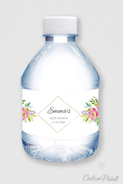 Baby Shower Water Bottle Label Template, Boho Pastel Floral Design - Baby04