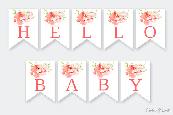 Baby Shower Banner, Bunting Templates, Autumn Flower Design - Baby05