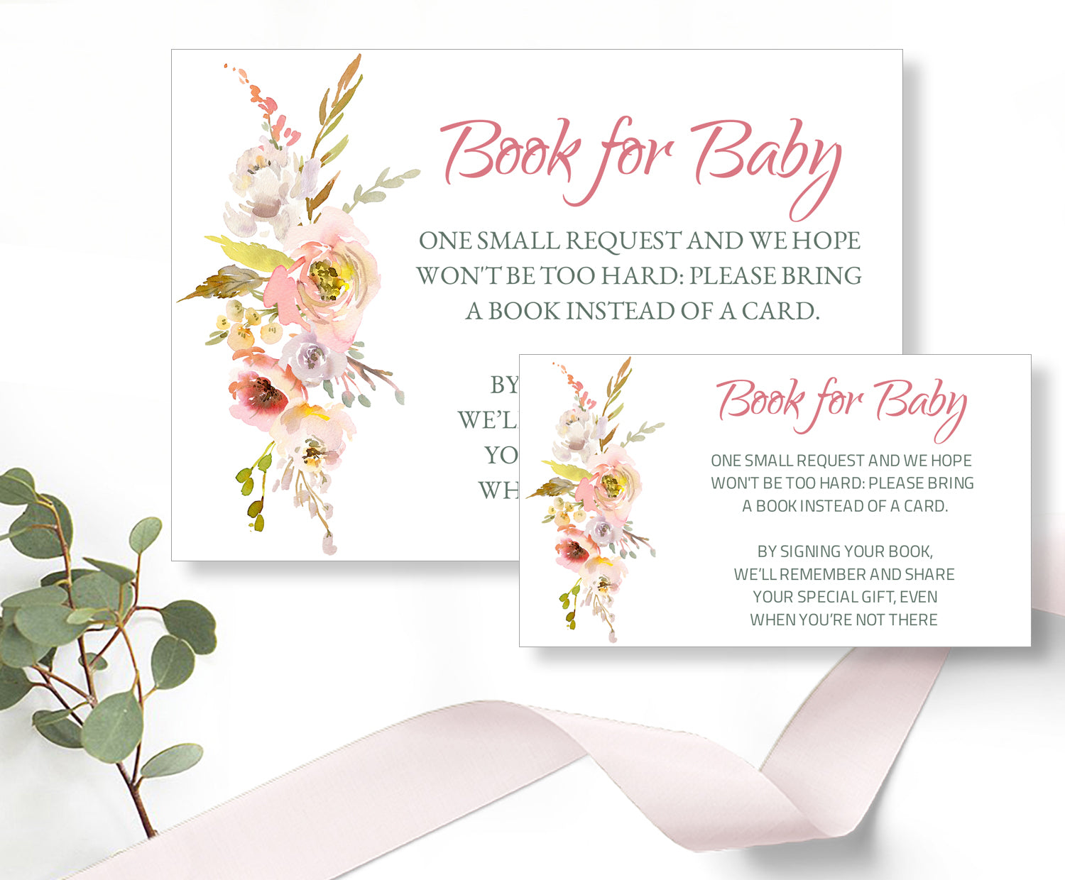Baby Shower - Book for Baby Card Template - Autumn Flower Design, Baby05 - CalissaPrints