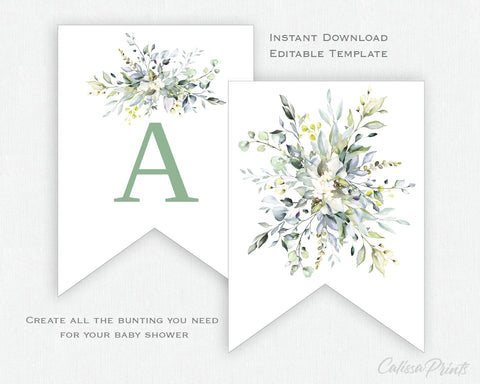Baby Shower Banner, Bunting Templates, Greenery Bouquet Design - Baby06