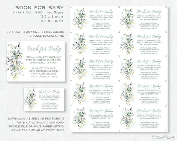 Baby Shower - Book for Baby Card Template - Greenery Bouquet Design, Baby06 - CalissaPrints