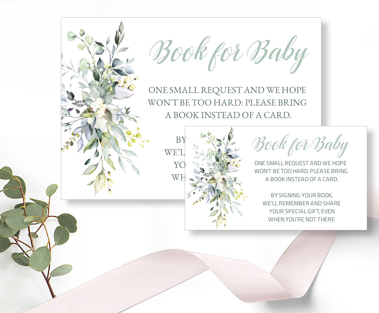 Baby Shower - Book for Baby Card Template - Greenery Bouquet Design, Baby06 - CalissaPrints