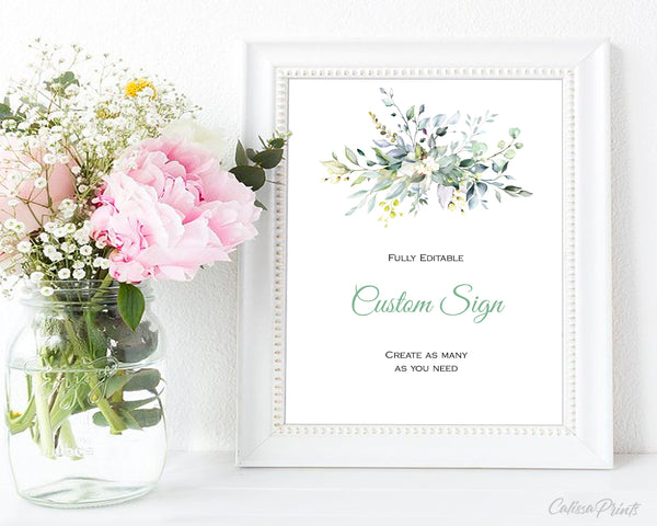 Baby Shower Custom Signs Templates, Greenery Bouquet Design - BABY06