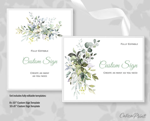 Baby Shower Custom Signs Templates, Greenery Bouquet Design - BABY06