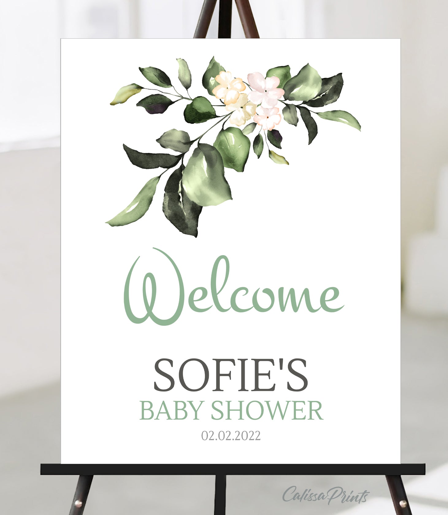 Baby Shower Welcome Signs Templates, Greenery Bouquet Design - BABY06