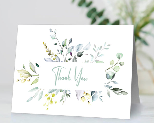 Thank You Cards & Tags Template Baby Shower Pack - Greenery Bouquet Design, BABY06 - CalissaPrints