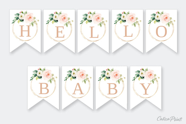 Baby Shower Banner, Bunting Templates, Blush Pink Design - Baby09