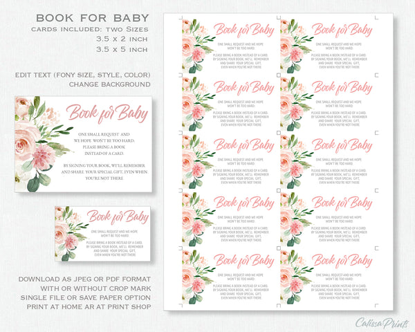 Baby Shower Book for Baby Card Template, Blush Pink Floral Design - Baby09