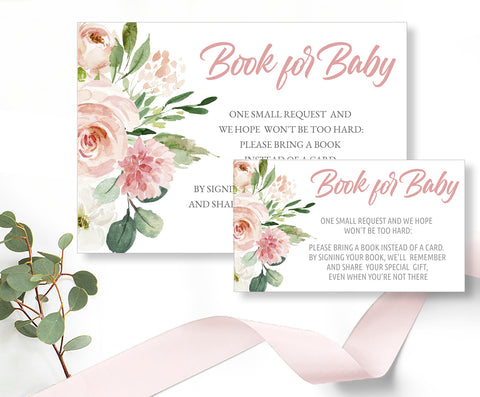 Baby Shower Book for Baby Card Template, Blush Pink Floral Design - Baby09