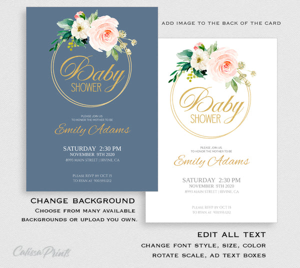 Baby Shower Party Invitation Editable Template Combo - Blush Pink Design, BABY09 - CalissaPrints