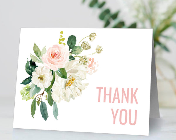 Baby Shower Thank You Card and Tag Templates, Blush Pink Floral Design - BABY09