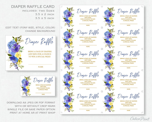Diaper Raffle Card, and Sign Templates - Blue Meadow Floral Design, BABY10 - CalissaPrints