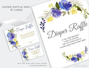 Diaper Raffle Card, and Sign Templates - Blue Meadow Floral Design, BABY10 - CalissaPrints