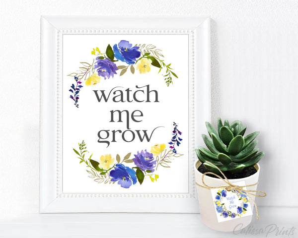 Baby Shower Favors Watch Me Grow Tags and Signs Templates - Blue Meadow Floral Design - Baby10 - CalissaPrints