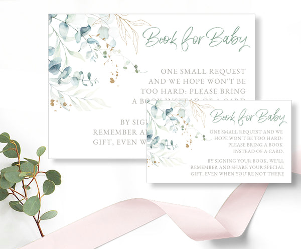 Baby Shower Book for Baby Card Template, Eucalyptus Gold Design - Baby11