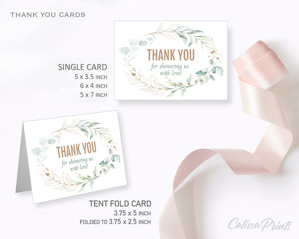 Baby Shower Thank You Card and Tag Templates, Eucalyptus Gold Design - BABY11