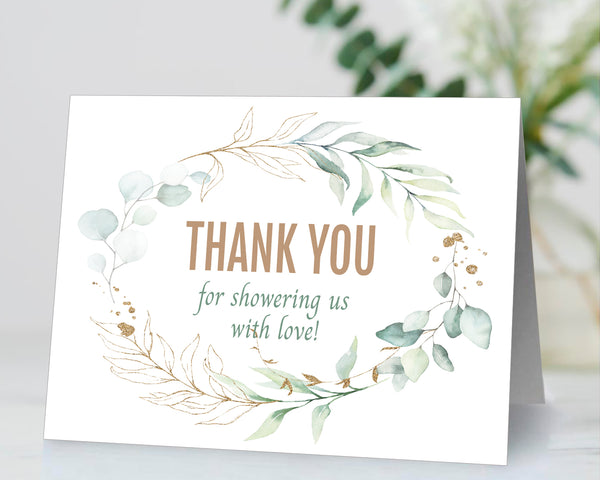 Baby Shower Thank You Card and Tag Templates, Eucalyptus Gold Design - BABY11