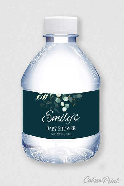 Baby Shower Water Bottle Label Template, Eucalyptus Gold Design - Baby11
