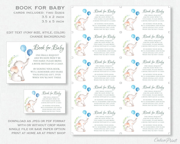 Baby Shower - Book for Baby Card Template - Little Elephant Design, Baby12 - CalissaPrints
