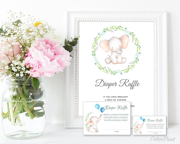 Diaper Raffle Card, and Sign Templates - Baby Elephant Design, BABY12 - CalissaPrints