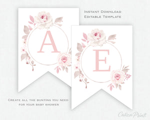 Baby Shower Banner, Bunting Templates, Pretty Rose Design - Baby13