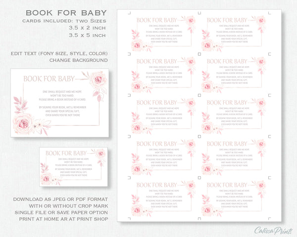 Baby Shower - Book for Baby Card Template - Pretty Rose Design, Baby13