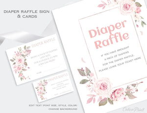 Diaper Raffle Card and Sign Templates - Pretty Rose Design, BABY13