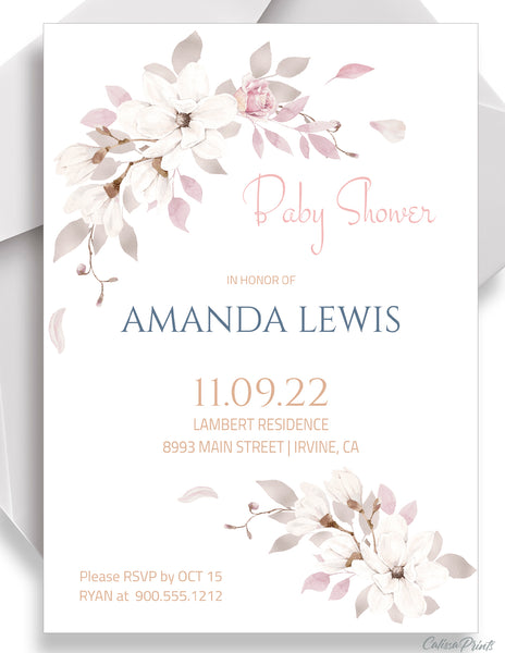 Baby Shower Party Invitation Templates, Pretty Rose Design - BABY13